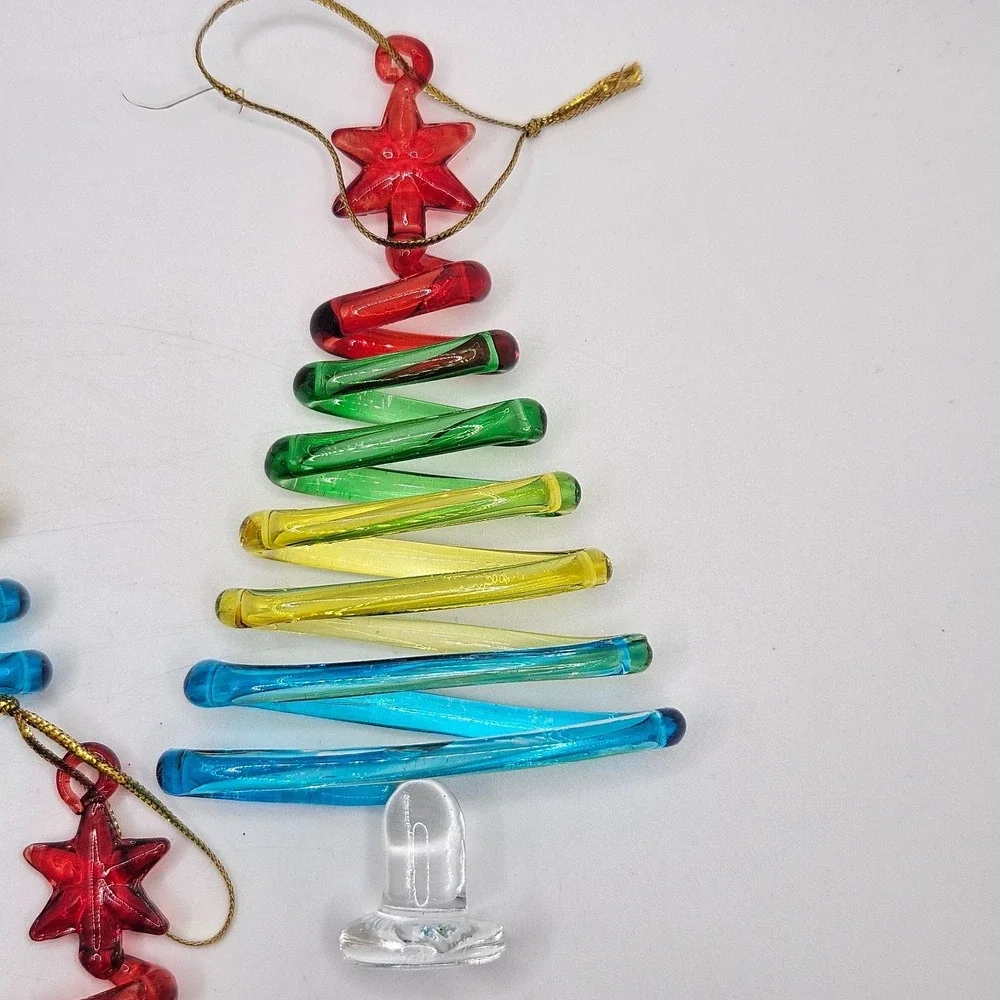 Vintage Pier 1 Glass Christmas Tree Ornaments Spiral Rainbow Tree Star Top‎ (4)
